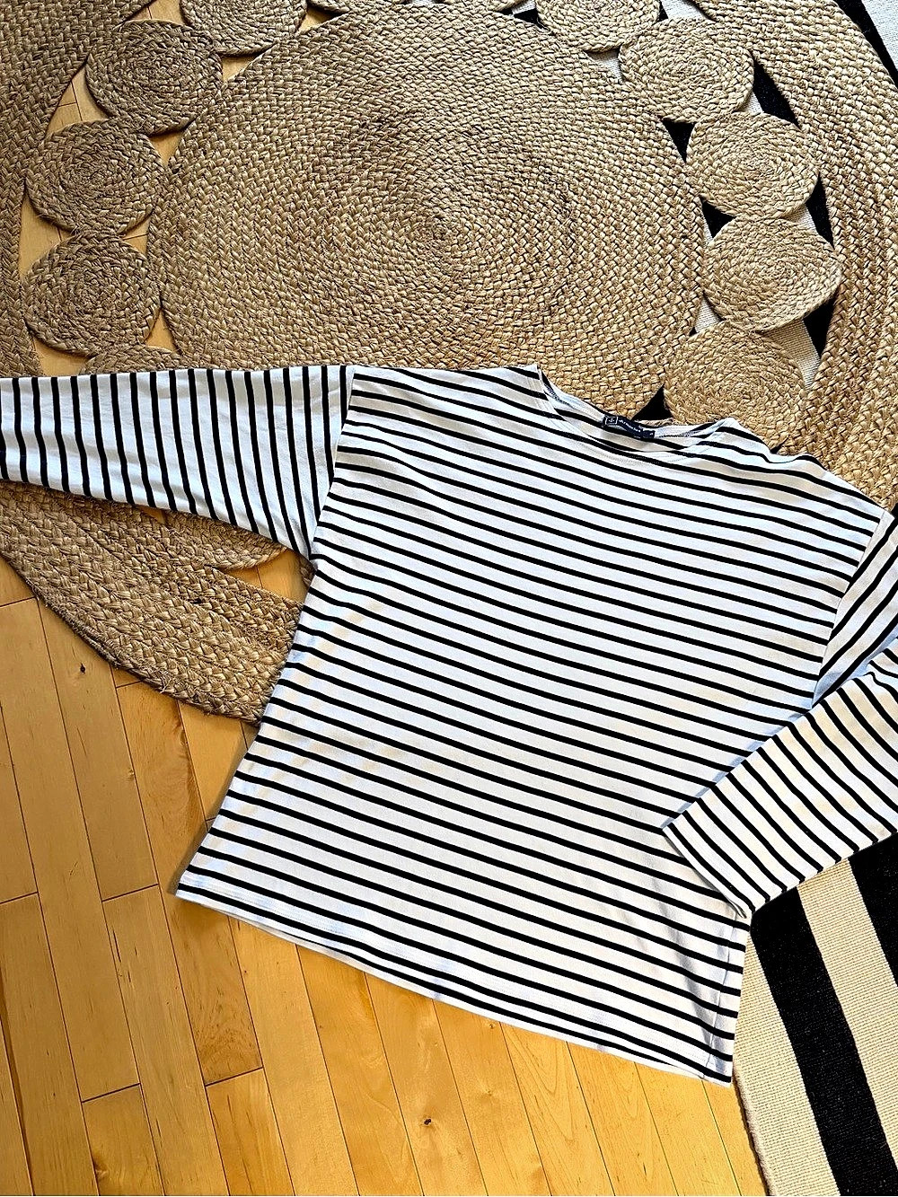 Armor-lux Striped Cotton Tee in White & Navy Stripe